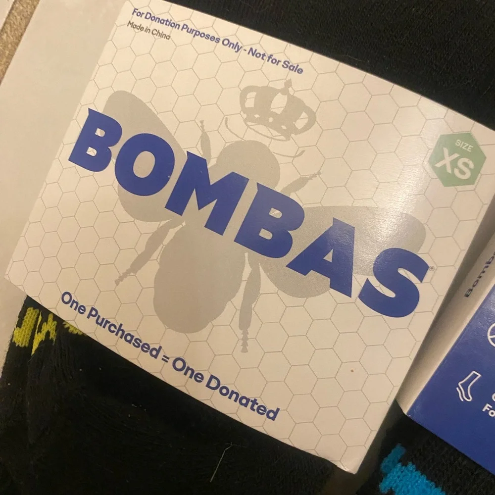 Bombas Black Kids crew Socks with Yellow & Orange Accents XS NWT 2 Pairs